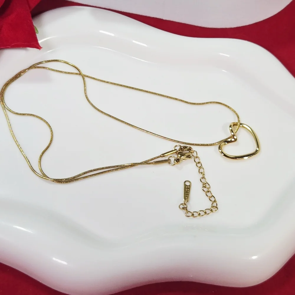 Gold Heart Pendant Necklace Snake Chain Titanium Steel Sweet Romantic Love Gift